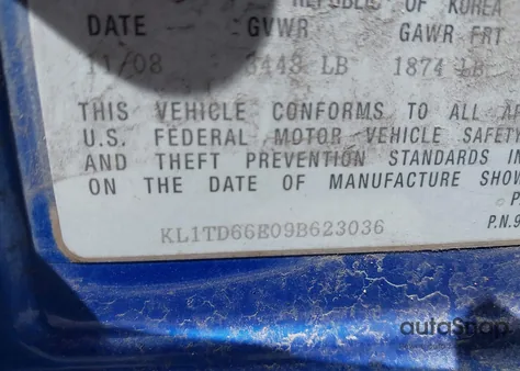 2009 Chevrolet Aveo Lt z USA, uszkodzony, nr VIN KL1TD66E09B623036